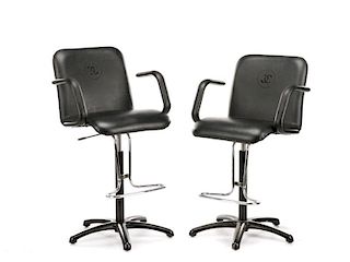 Pair Black Vinyl Hydraulic CHANEL Salon Chairs