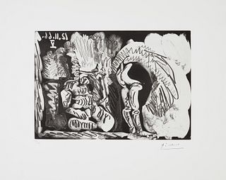 Pablo Picasso - Fumeur de pipe et femme retroussant son jupon