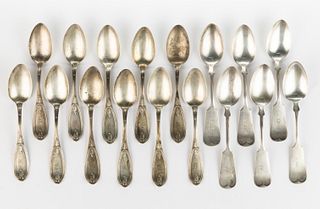 KEOKUK, IOWA RETAILED, AND POSSIBLY OTHER, COIN SILVER TEASPOONS, LOT OF 17