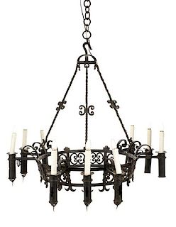 Large French Gothic Style Iron 9-Light Chandelier