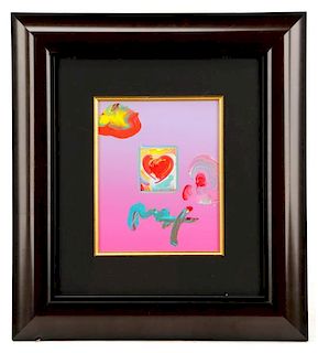 Peter Max, "Heart", Signed Mixed Media