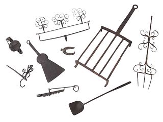 Group of Eight Hand Wrought Iron Tools and Objects