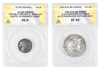Two Graded Ancient Coins, Greek and Roman 