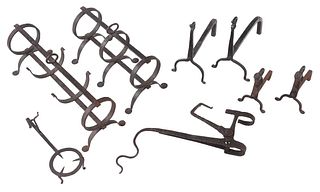 Eight Wrought Iron Fireplace Implements