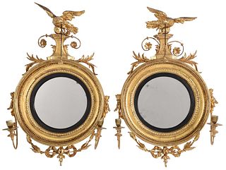 Fine Diminutive Pair of Carved and Gilt Classical Girandole Mirrors