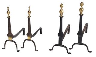 Two Pairs Iron and Brass Pennyfoot Andirons