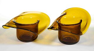 NEW ENGLAND FREE-BLOWN GLASS PAIR OF HAT WHIMSIES