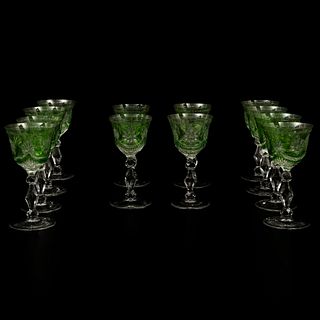 JUEGO DE COPAS CHECOSLOVAQUIA SIGLO XX Elaboradas en cristal de Bohemia  En color verde Decoración facetada  Detalles de...