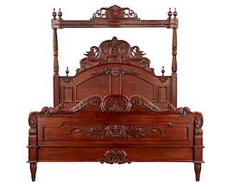 Mahogany Rococo Revival Style Tester Bed