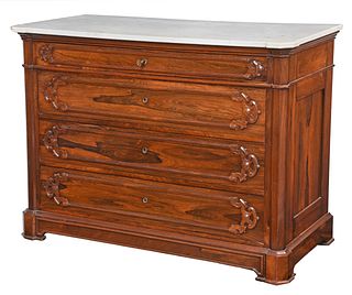 American Gothic Rosewood and Marble Top Chest of Drawers