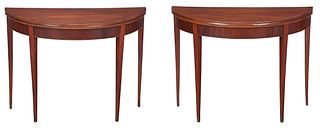 Pair of George III Figured and Inlaid Mahogany Demilune Card Tables