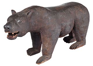 A Large Folk Art Carved and Painted Wood Bear