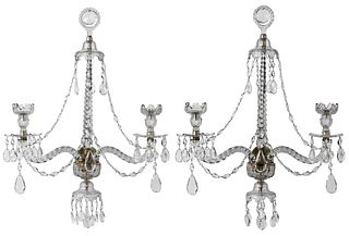 Pair Georgian/Georgian Style Cut Glass and Silvered Wall Sconces