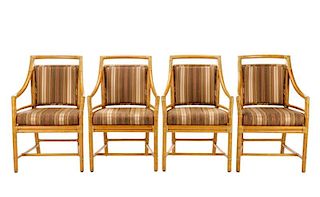 Four McGuire Rattan Target Dining Chairs