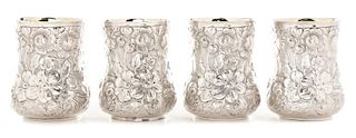 4 Galmer Sterling Silver Repousse Cups w/ Roses