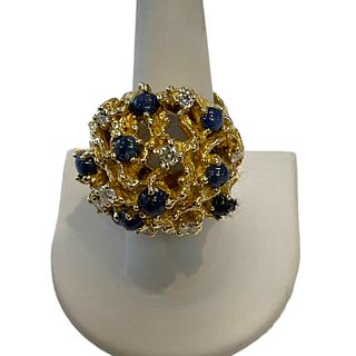 14 kt Yellow Gold, Diamond and Sapphire Domed Sphere Ring from the Surreal Collection
