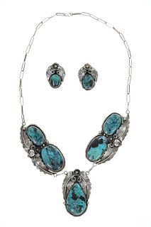 Navajo Sterling Silver Apache Blue Jewelry Set