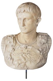 Italian Carved Marble Bust after Augustus of Prima Porta
