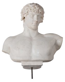 Italian School Carved Marble Bust of Antinous