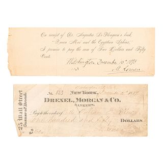 Letra de Cambio y Cheque, Firmados por Matías Romero. Washington December 10th. 1893 y December 27th. 1889. Piezas: 2.