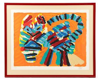 Karel Appel, "Cat", Lithograph in Colors, Signed
