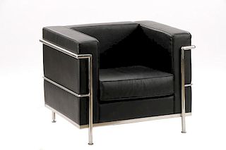 Le Corbusier LC2 Style Black Vinyl Cube Chair