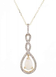 14K Yellow Gold Diamond & Opal Pendant Necklace