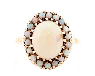 Ladies 10k Yellow Gold and Opal Halo Ring