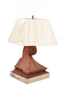 Red Cast Iron Architectural Form Table Lamp