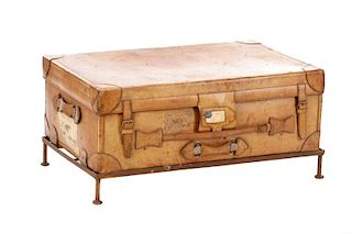 Vintage Leather Travel Trunk on Stand