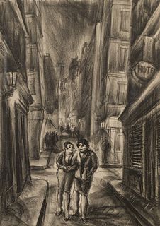 Reginald Marsh (American, 1898-1954) 'Old Paris' Lithograph on Chine Colle