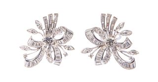 Platinum and Diamond Pierced Earrings