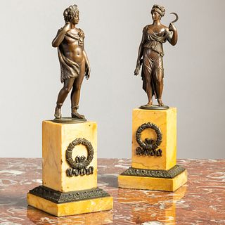 Pair of Charles X Bronze and Marble Figures, After the Antique, Possibly Italian
