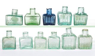 ASSORTED ENGLISH GLASS INK BOTTLES, LOT OF 11