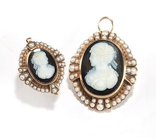 A cameo pendant with matching ring