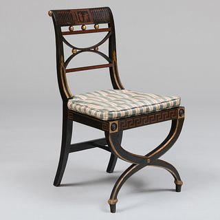 Regency Painted, Parcel-Gilt and Caned Side Chair