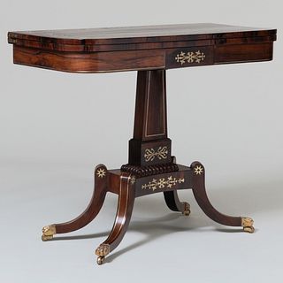 Regency Brass Inlaid Rosewood Games Table