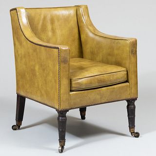 Regency Mahogany Leather Upholstered Armchair                          