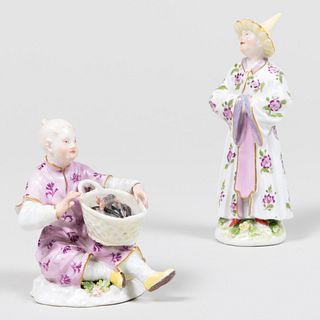 Meissen Porcelain Chinoiserie Figure of a Fisherboy and a Standing Figure of a Child