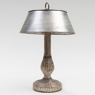 Woven Silver Metal Table Lamp and Shade
