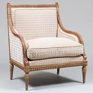 Louis XVI Giltwood Upholstered Bergère, Stamped I.B. Le Large