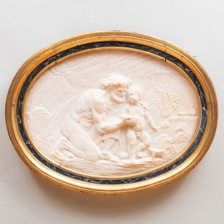Continental Alabaster Carved Classical Scene with Cupid