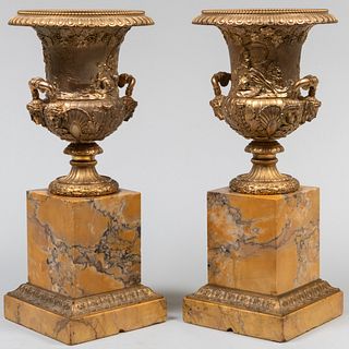 Pair of Charles X Ormolu-Mounted Siena Marble Urns