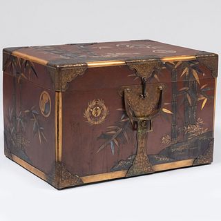 Japanese Lacquer, Engraved Metal and Parcel-Gilt Trunk
