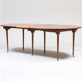 Louis XVI Style Brass-Mounted Mahogany Drop Leaf Extension Dining Table 