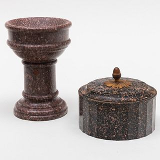 Continental Porphyry Model of a Chalice and A Swedish Porphyry Covered Butter Dish