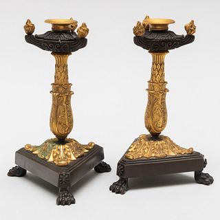 Pair of Regency Gilt and Patinated-Bronze Candlesticks