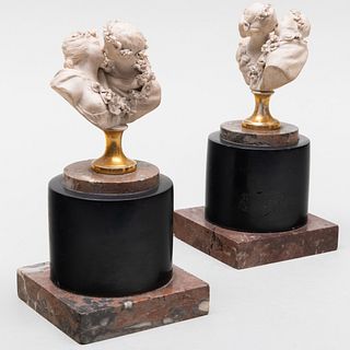 Pair of French Bisque Busts of Le Baiser Donné, After a Model by Houdon
