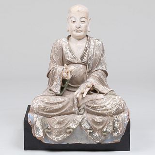 Chinese Stucco Figure of a Seated Luohan