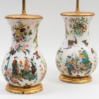 Pair of Decalcomania Lamps